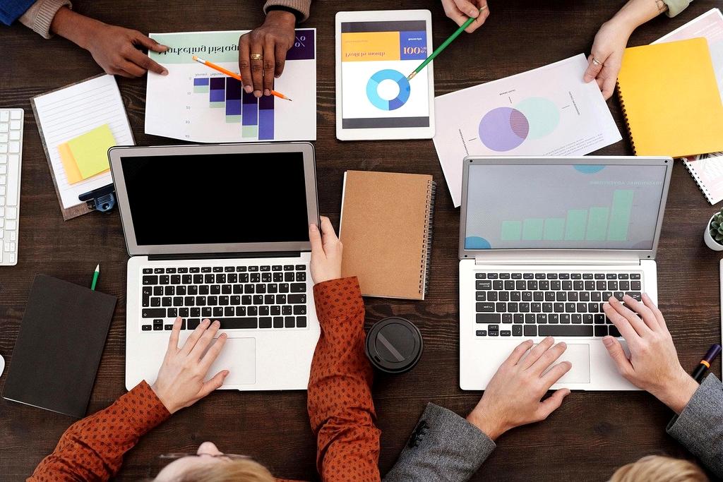 Team collaborating in modern office